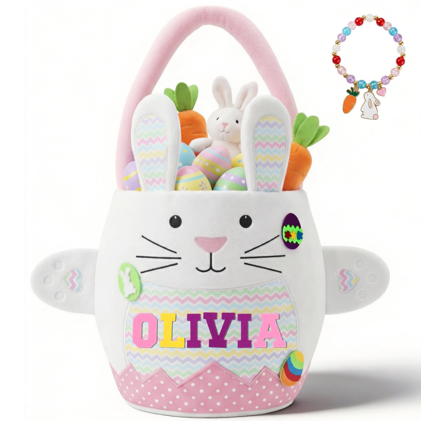 Easter Baskets for -Pink Cute Easter Bunny Baskets with Felt Letter Stickers ...