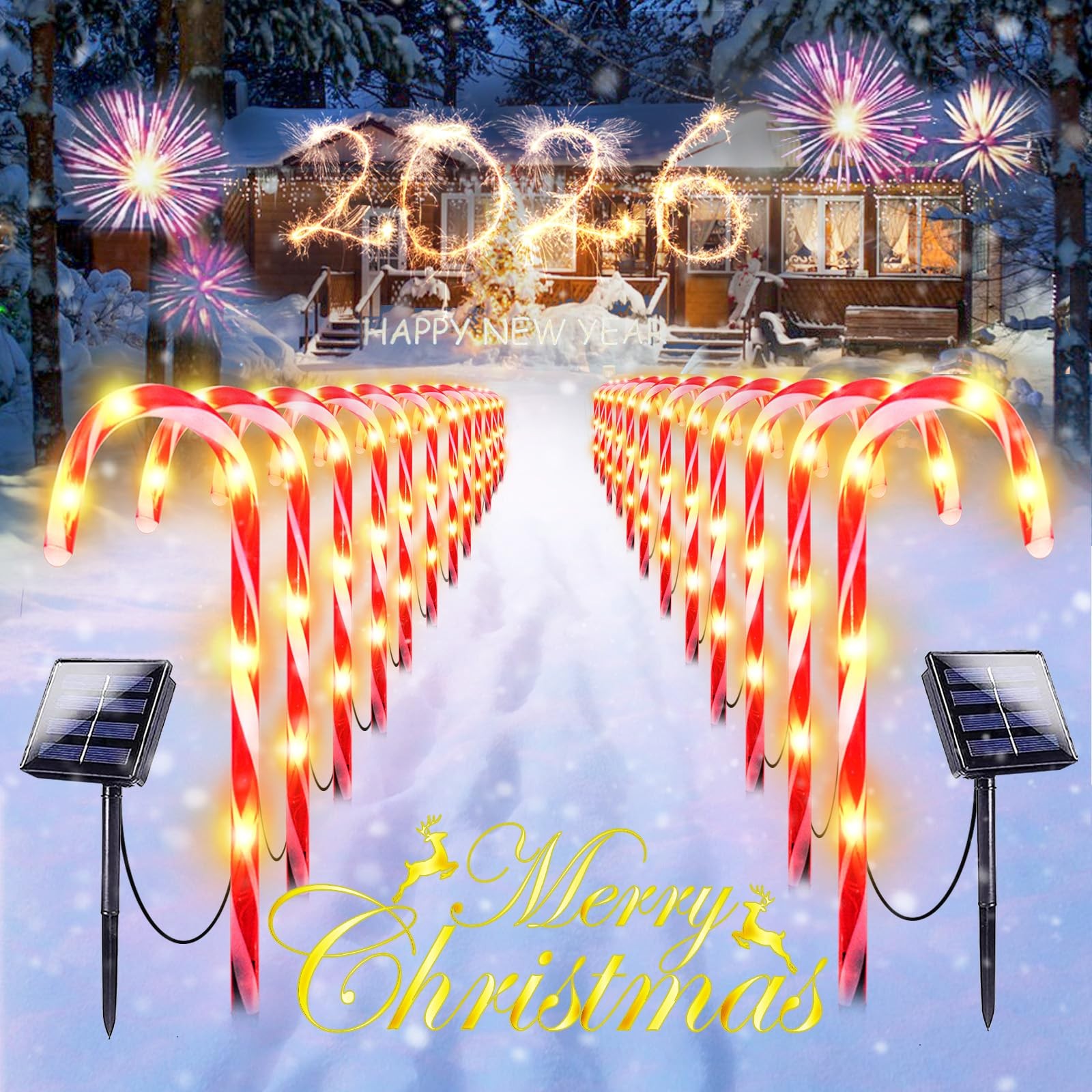 Upgraded 24 Pack Solar Candy Cane Lights Outdoor, Solar Christmas Lights Outd...