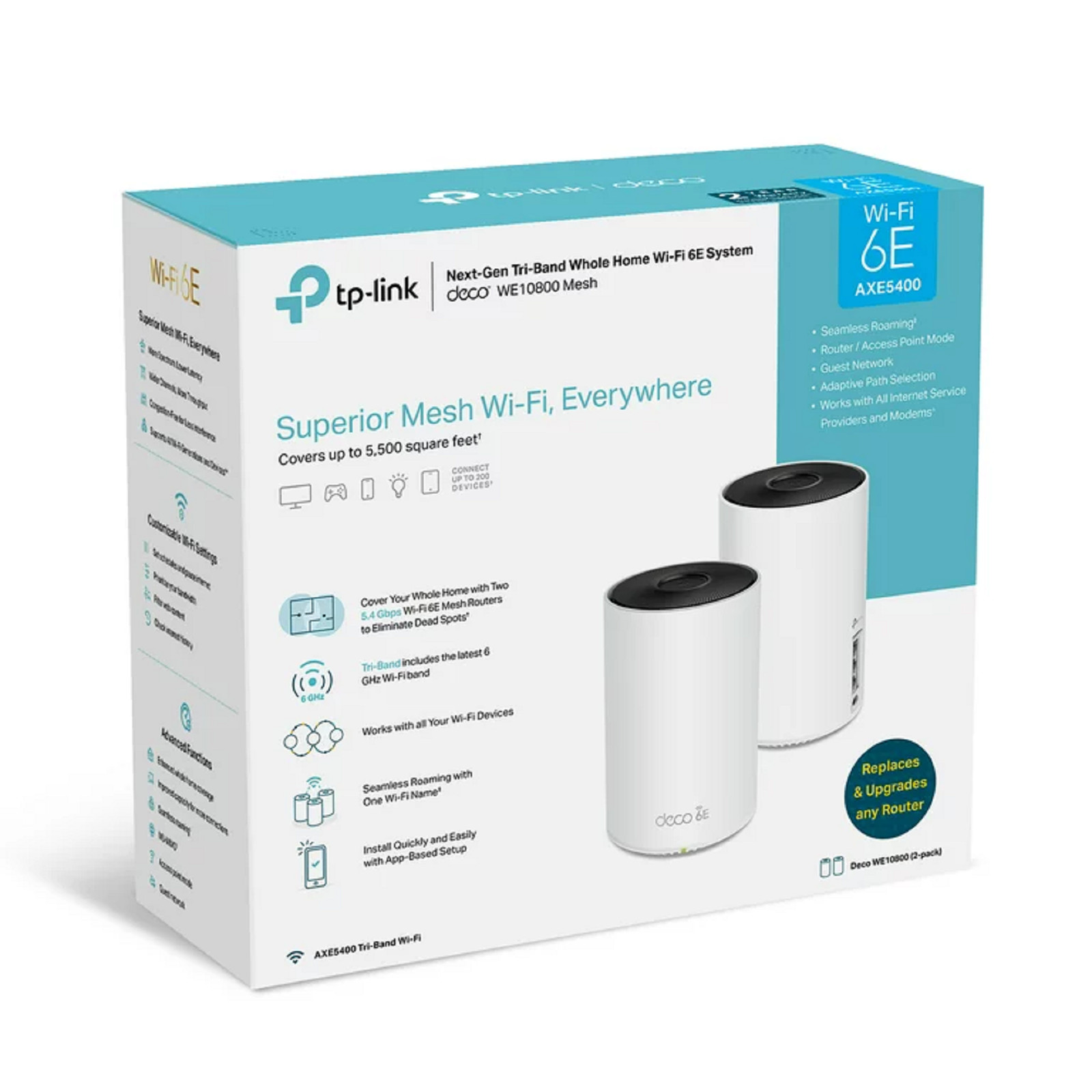TP-Link Deco WE10800(2-pack) Wi-Fi 6E Whole Home Mesh Routers, 6 Ghz Band,