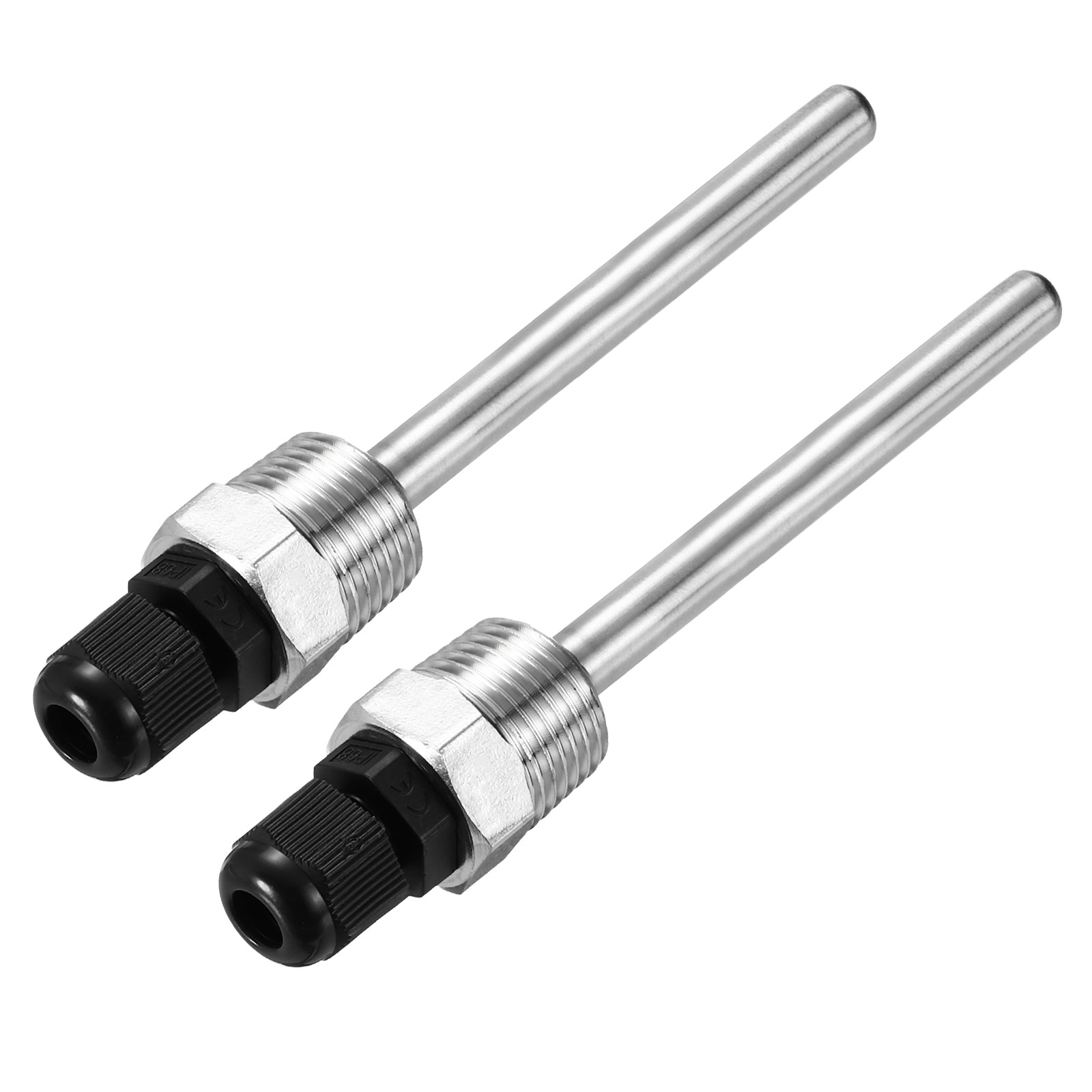 2 Pcs 8mm Dia G1/2 Thermowell Weldless Stainless Steel 304 100mm Black