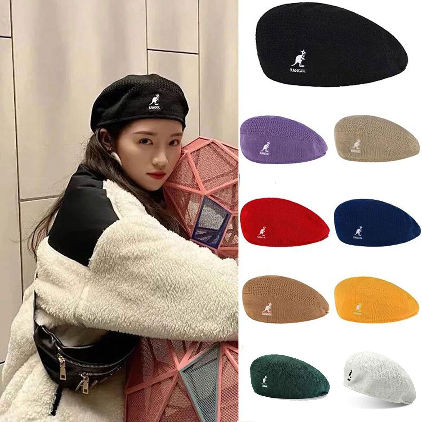 Kangol Beret Hat Summer Woven Casual Men Women Mesh Flat Foldable Cap -Free Ship