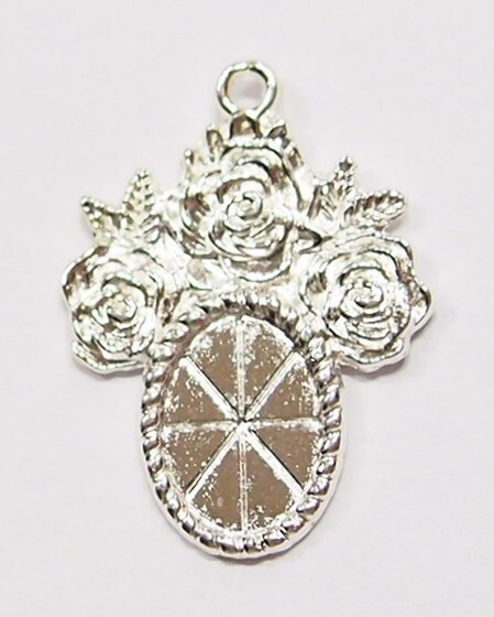 20- 14x10mm Silver Plated Roses Pendant Settings For Cameos Cabs Glass 35x24mm