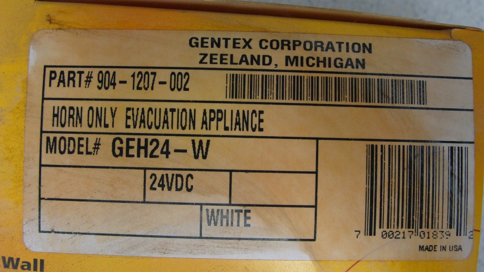 Gentex GEH24-W Low Profile Evacuation Horn White NEW NOS