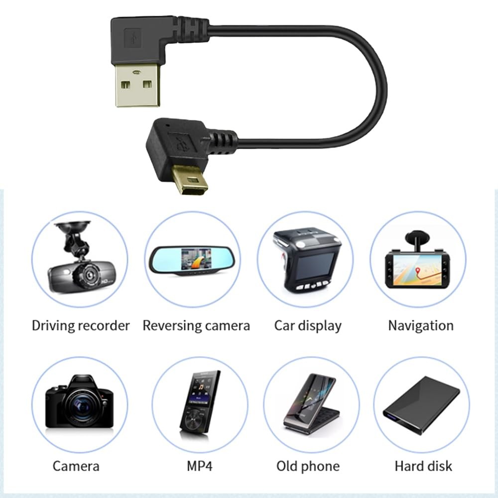 Short Mini Usb Cable Type A 2.0 To 5 Pin Mini Usb Cord Right Angle Data Charging