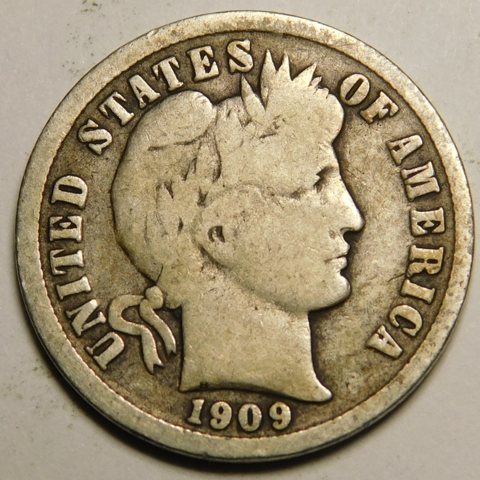 1909 D Barber Dime 90% Silver VG-F  "Actual Coin Pictured - Not Cleaned"