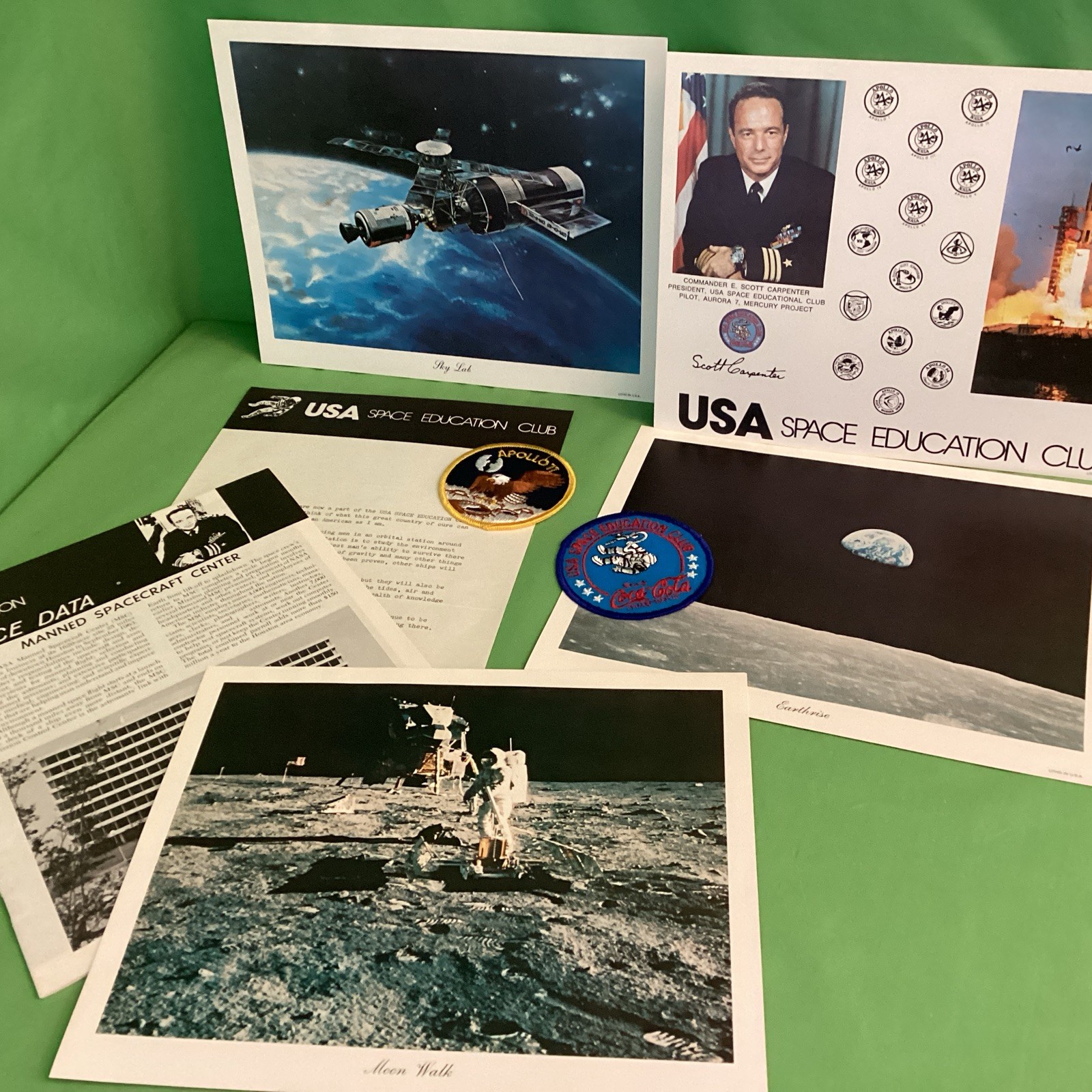 Vintage USA Space Education Materials, Cola & Apollo 11 Patches, Lithographs