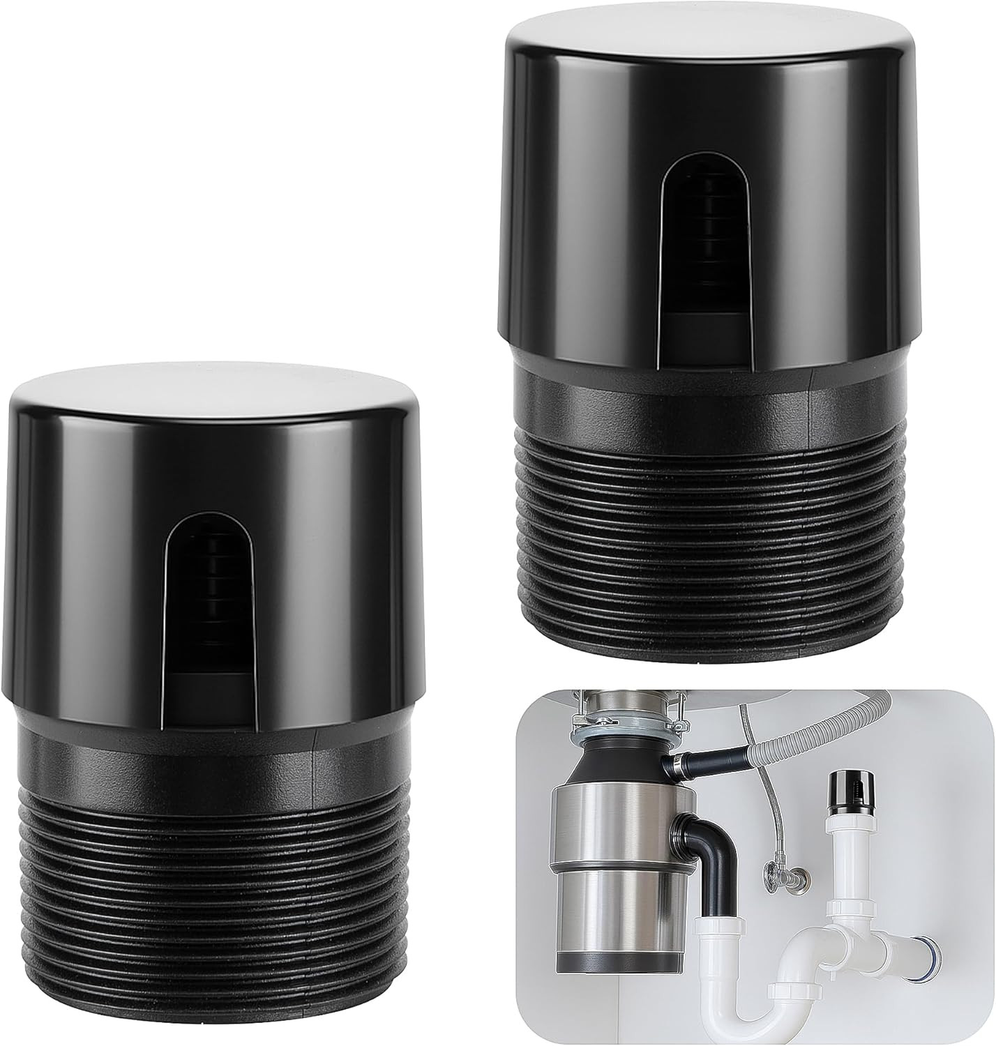 2 Pcs 1-1/2 Inch ABS In-Line Vent Air Admittance Valve for Sink Tub Shower Drain