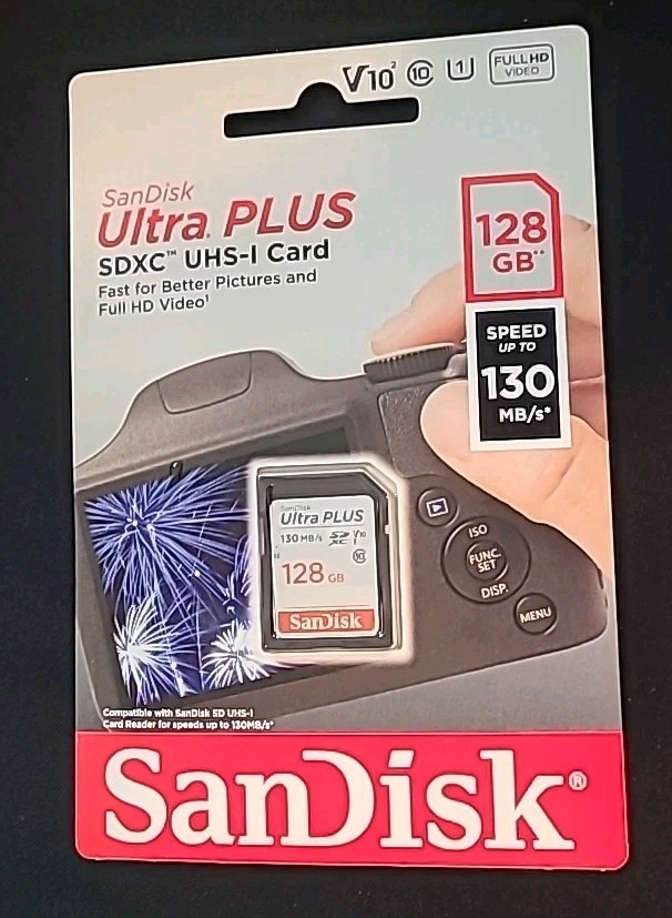 SanDisk Ultra Plus 128GB 130MB/s SDXC UHS-I Memory Card HD Video Sealed NEW
