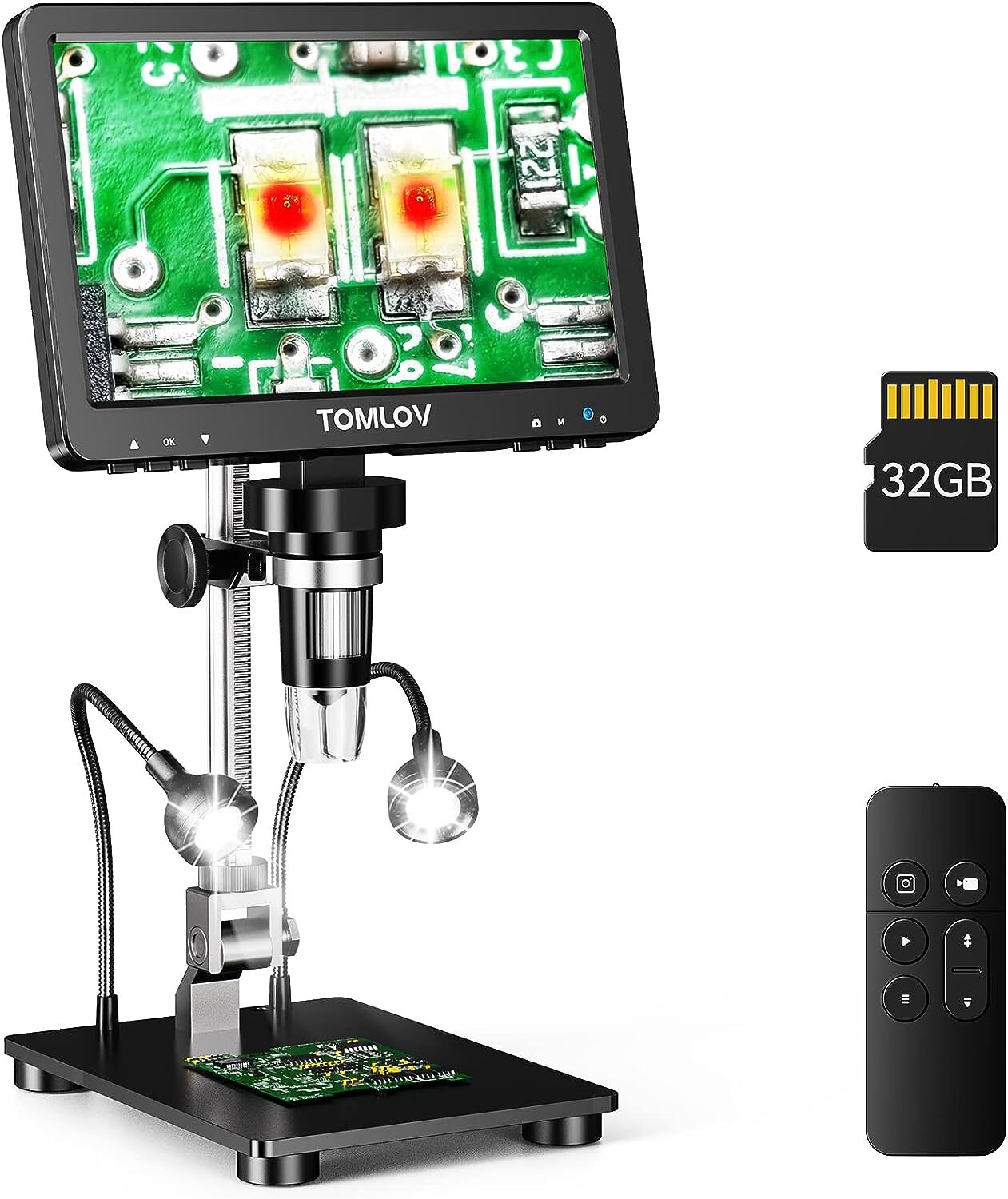 TOMLOV 7" Digital Microscope 1200X Magnifier Entire Coin View Remote Soldering