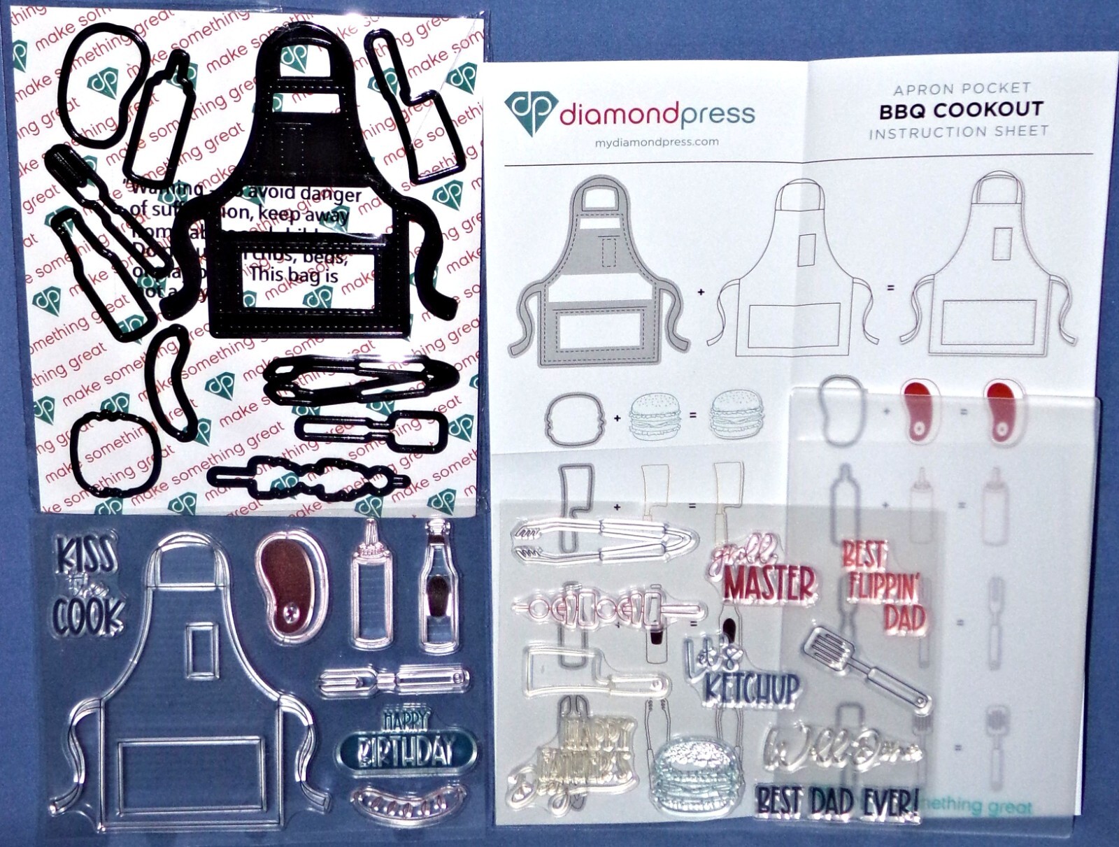 Diamond Press Apron BBQ Cookout Dies & Stamps Set Happy Fathers Day DAD FREEShip