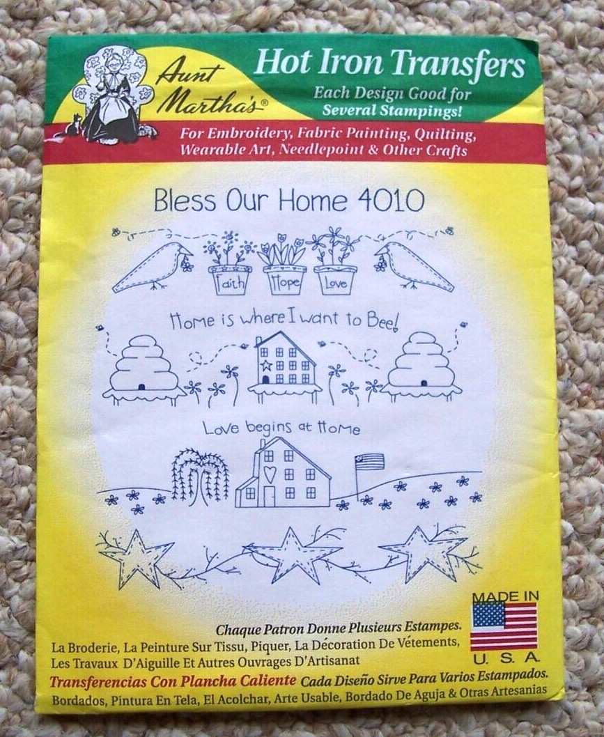 Vintage Aunt Martha's Hot Iron Transfer Pattern Bless Our Home #4010