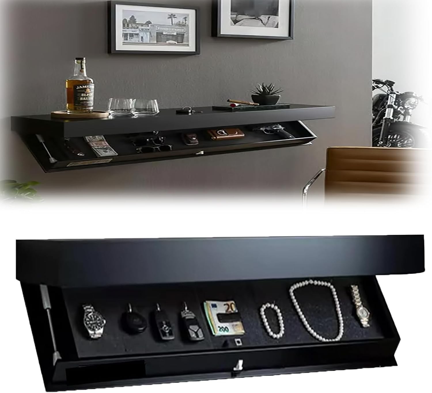 Hidden Compartment Wall Shelf Wooden Floating Shelf with Secret Storage