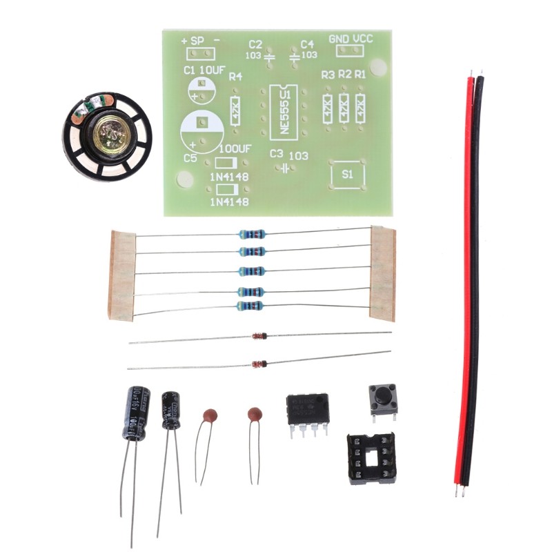 NE555 Oscillator Buzzer Electronic DIY Tone Generator LED Kit 8R 0.25W Speaker