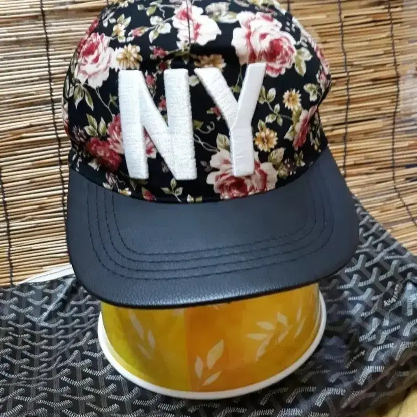 NYC Flower Pattern Baseball Cap, Black, One Size