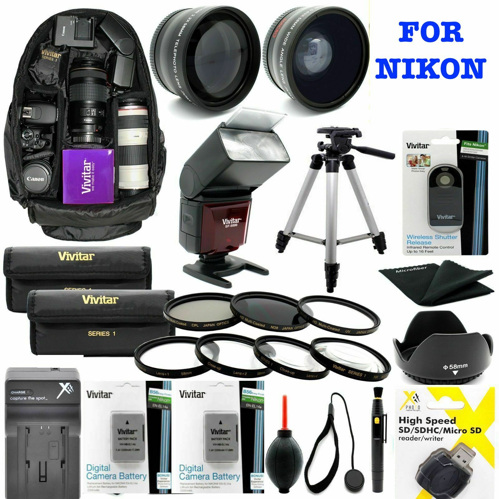HD ACCESSORY KIT FOR  Nikon D3500 DSLR FULL 55MM LENSES FLASH BACKPACK TRIPOD