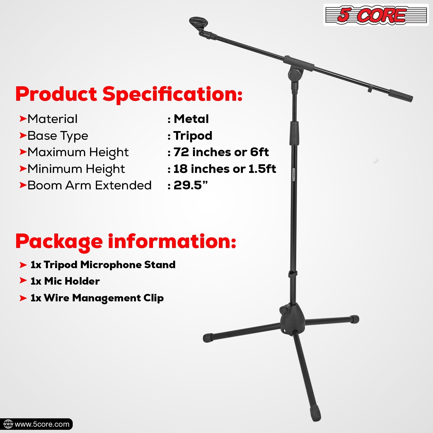 5Core Microphone Stand 360° Rotating Mic Clip Boom Arm Foldable Tripod Holder