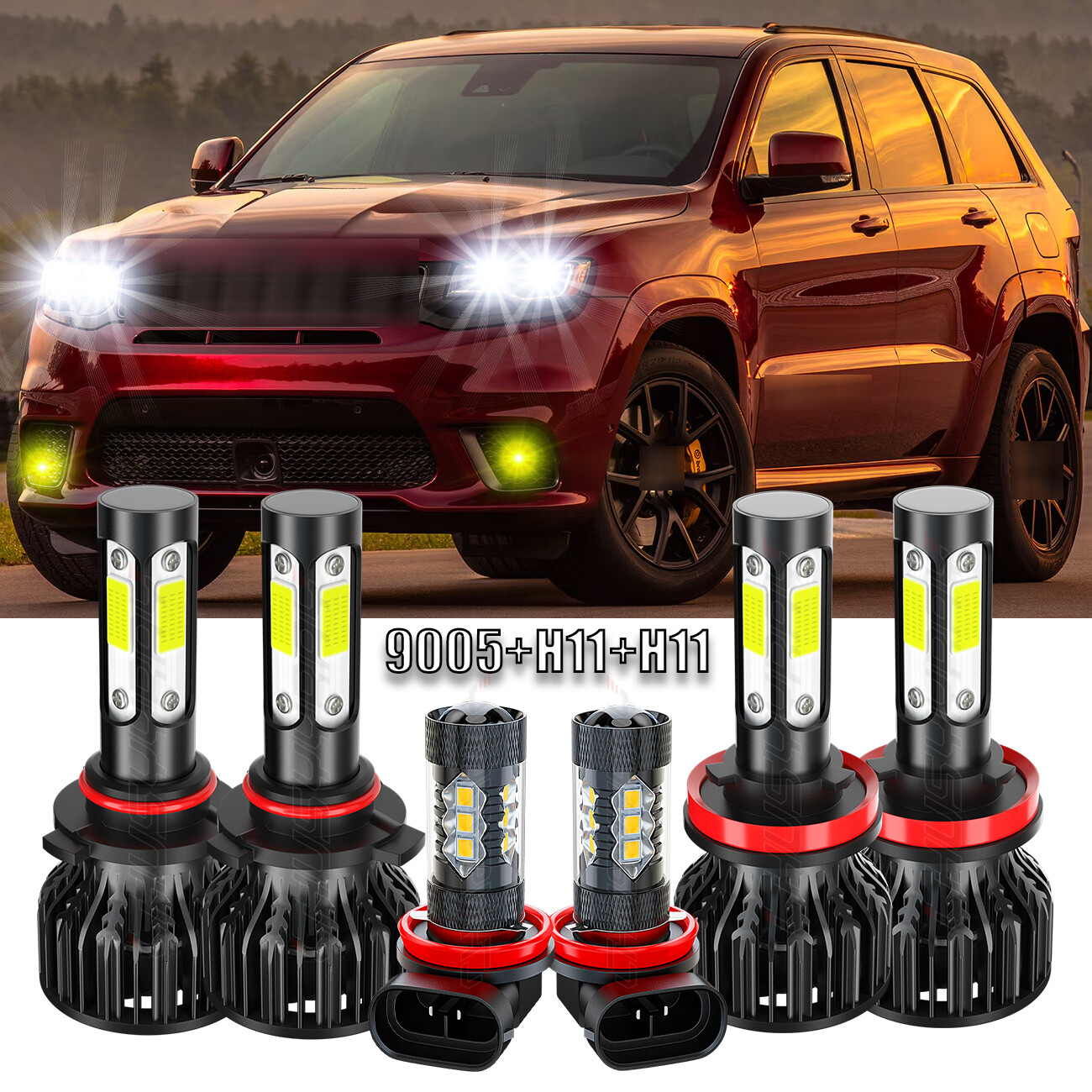 For Jeep Grand Cherokee 2014-2018 Combo led Headlight+Fog Light Bulbs 6X 6000k