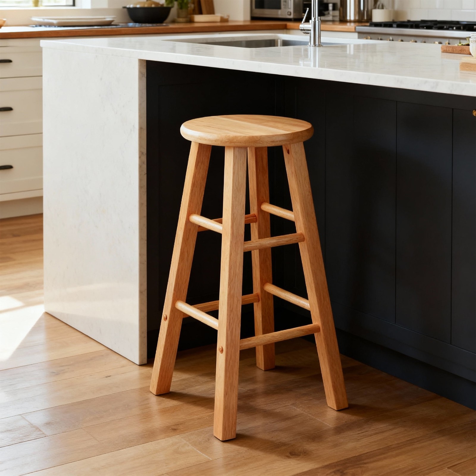 27.5'' Wooden Backless Counter Stool with Round Seat, Natural