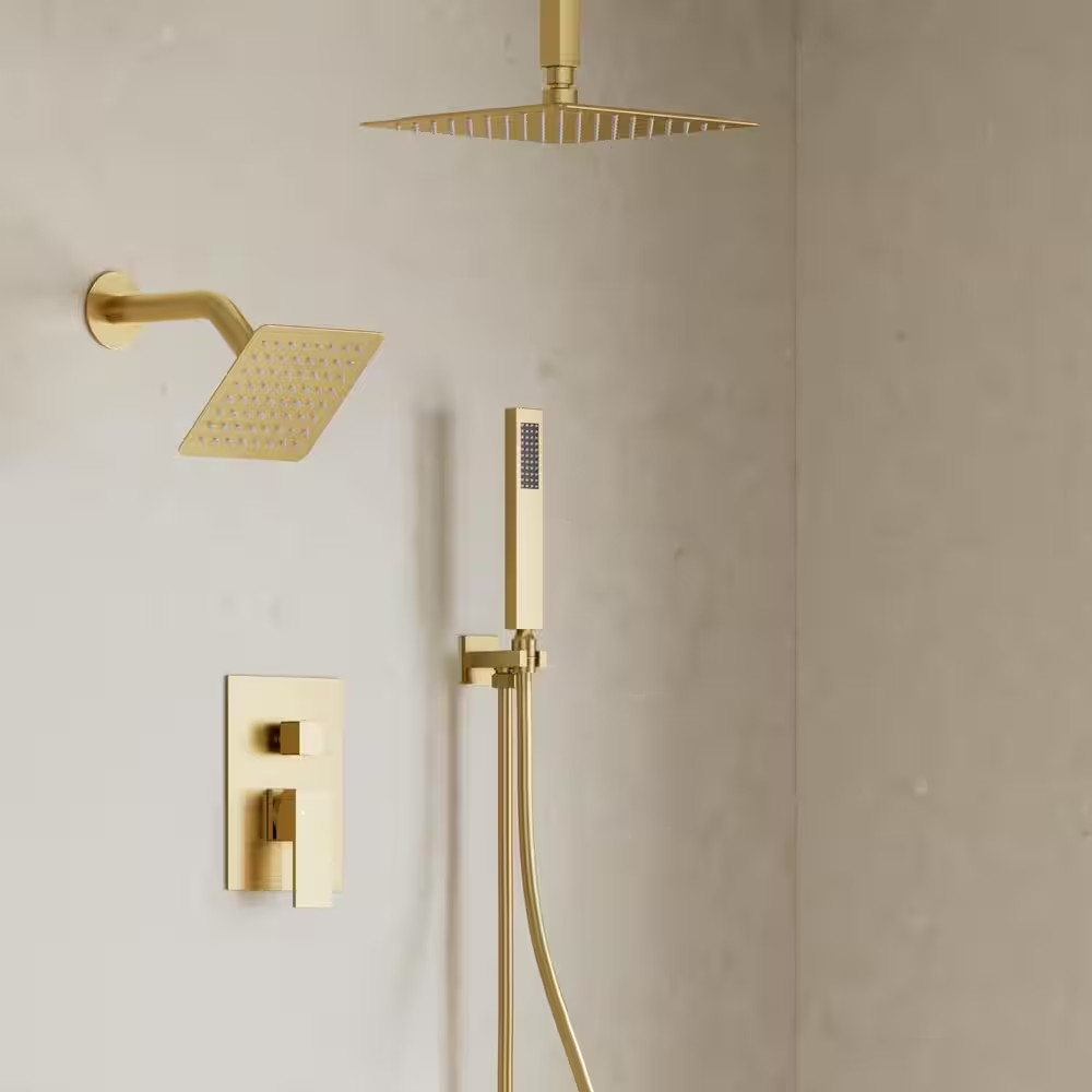 3-Spray Ceiling Mount 10 and 6 In. Dual Shower Head and Handheld Shower Head in