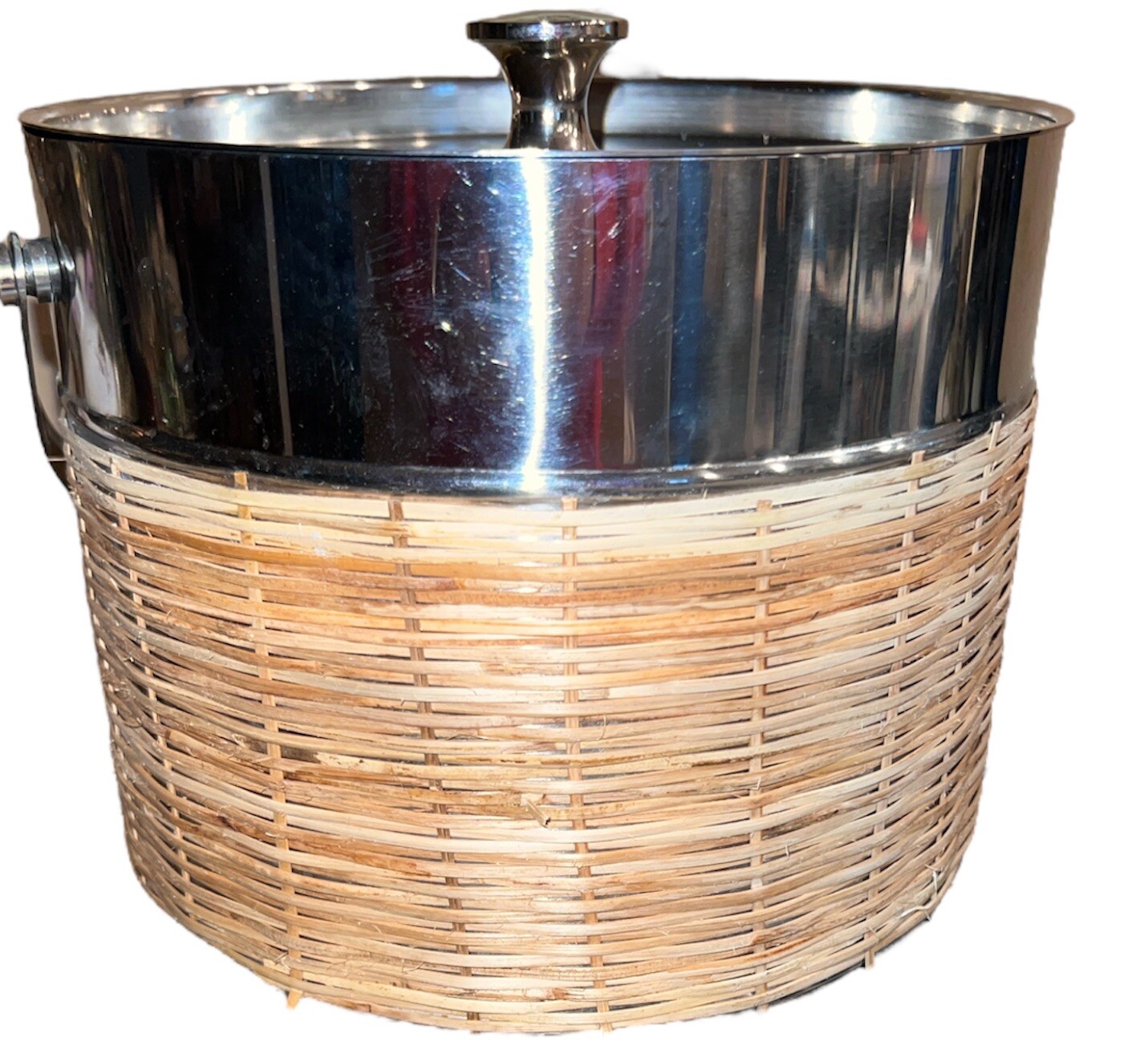 Tommy Bahama Ice Bucket Stainless Steel rattan Basket Weave Nautical Bar Tiki