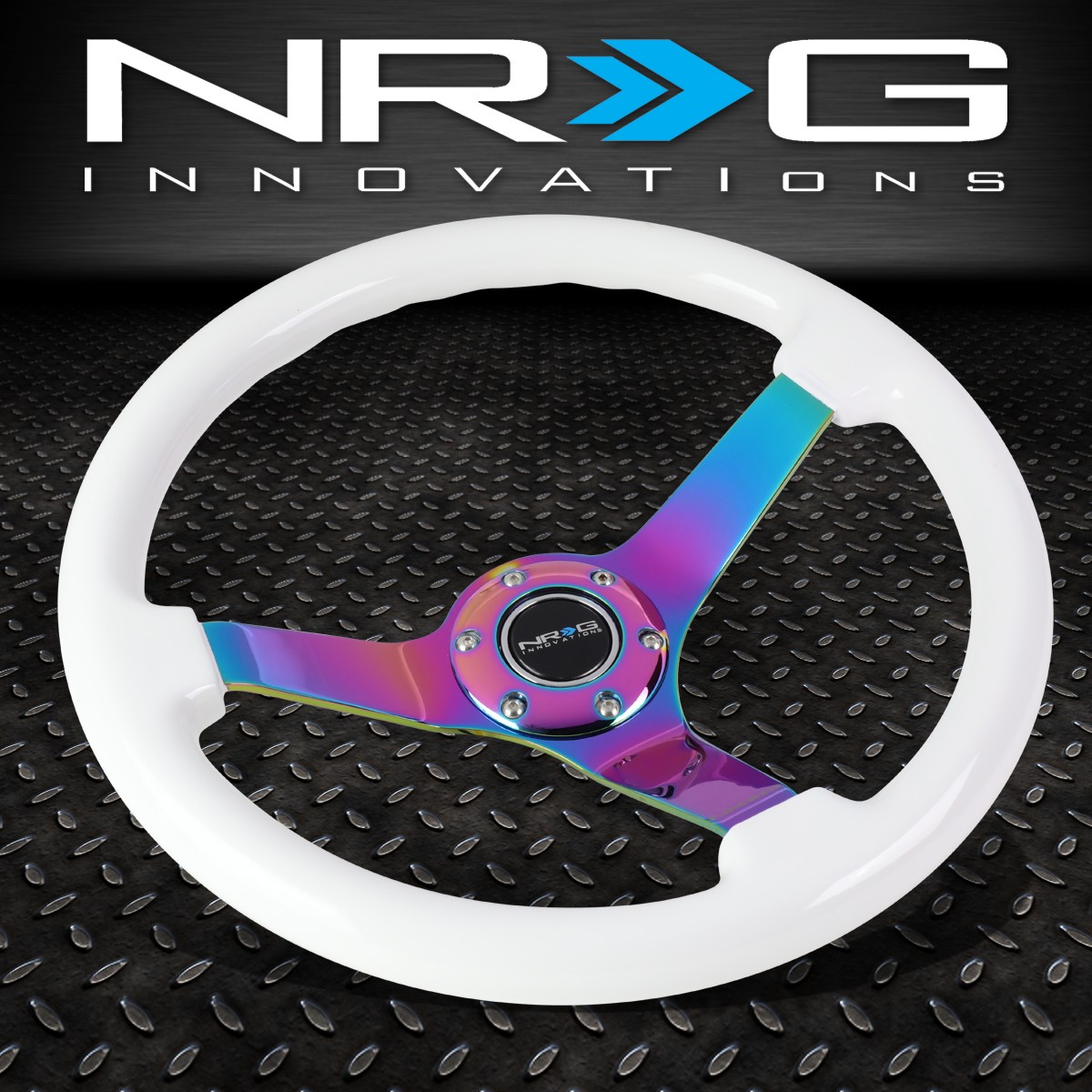 NRG REINFORCED 350MM 3"DEEP DISH WHITE WOOD GRAIN NEOCHROME SPOKE STEERING WHEEL