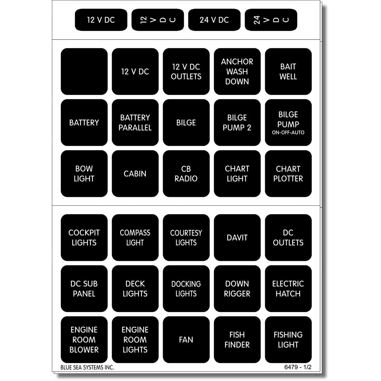 Blue Sea 4216 Marine Waterproof DC Label Kit - 60 Black Square Labels