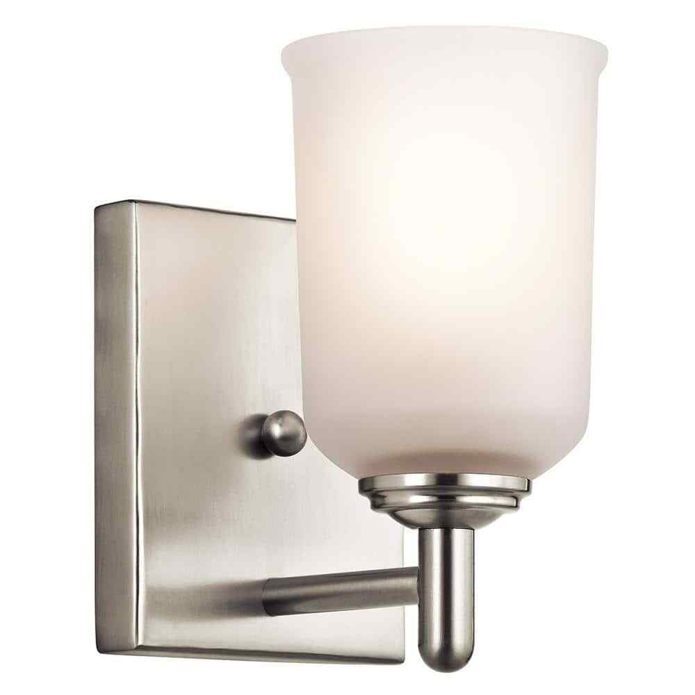 KICHLER Shailene 1-Light Brushed Nickel Wall Sconce with Satin Etched Glass