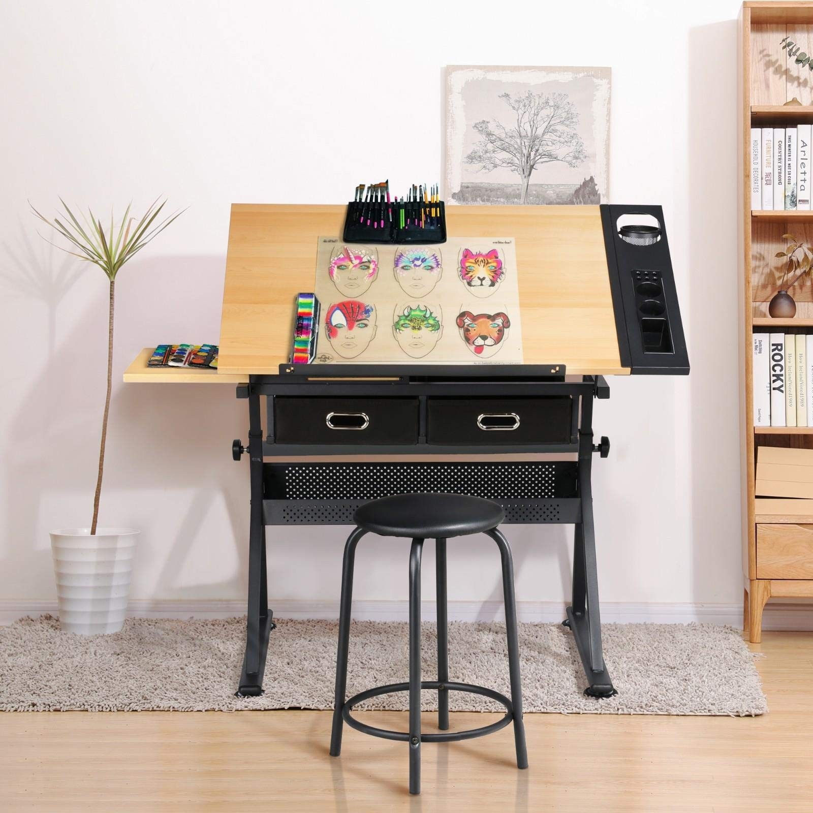 Yaheetech Height Adjustable Drafting Table Drawing Artist Large, Brown