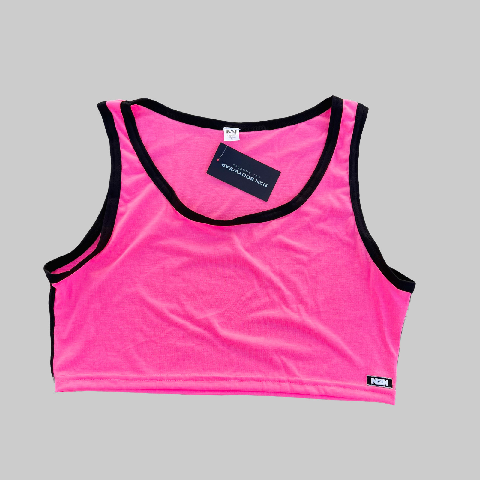 N2N Bodywear Mens neon pink starburst crop top tank size M L