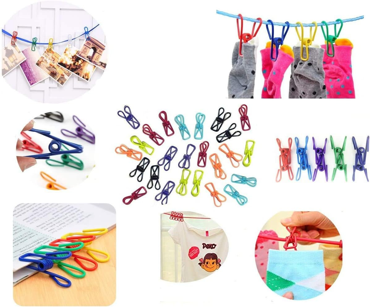 Multi-Purpose Clothesline Utility Clips, Assorted Colors PVC Coated 2" Steel Wir