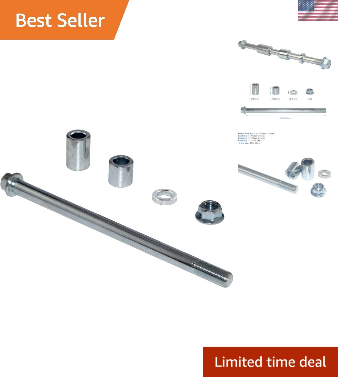 High-Quality 12mm 205mm Rear Axle with 3 Bushings for TaoTao 50 Dirt Bikes