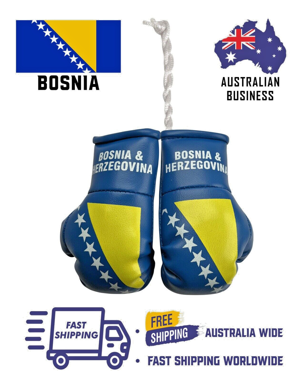 BOSNIA & HERZEGOVINA / BOSNIAN Flag Mini Gloves Ornament Car hanging gloves