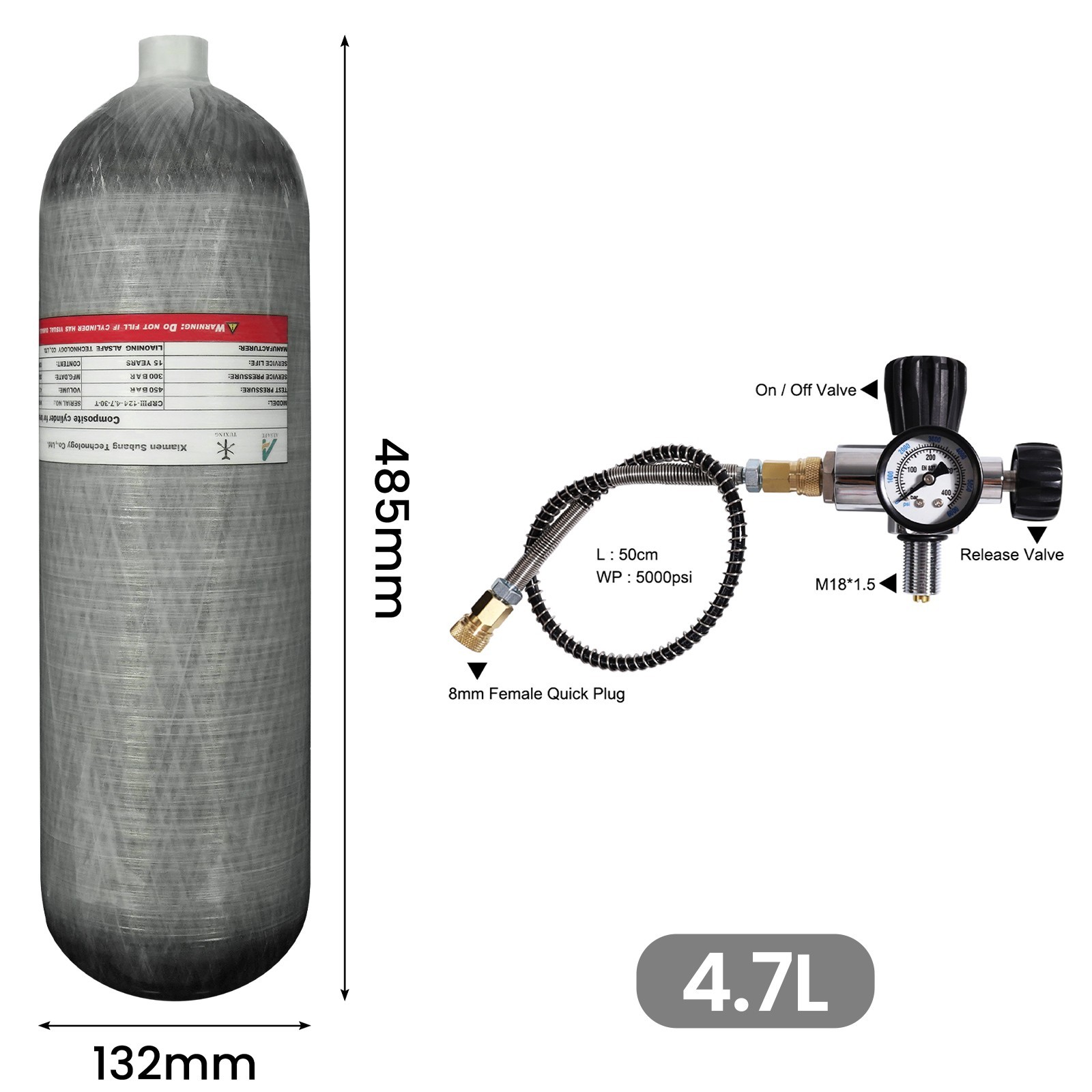 TUXING 4500Psi Carbon Fiber Tank 4.7L Pcp Paintball Tank Diving Tank with Valve