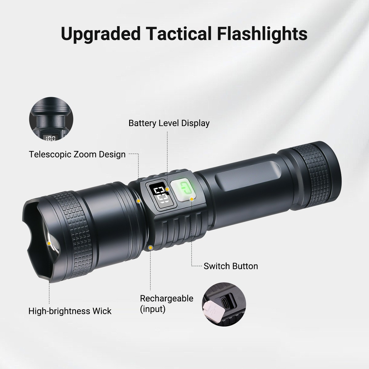 Super Bright 9900000LM LED Tactical Flashlight Rechargeable Pocket Work Light