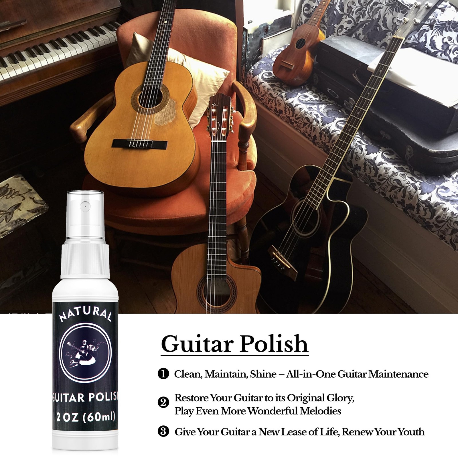 Deviser Guitar Cleaning Kit, Lemon Oil, Polish, String Cleaner, Winder,