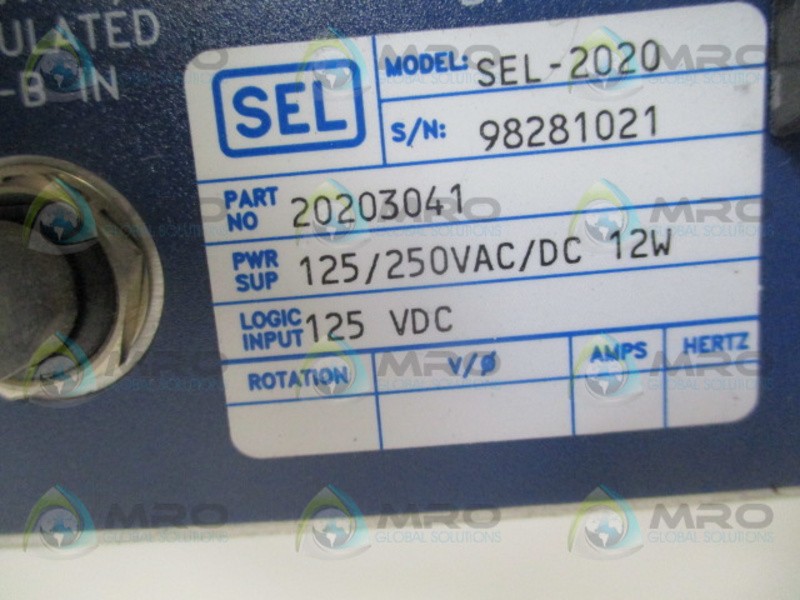 SEL SEL-2020 20203041 COMMUNICATIONS PROCESSOR MODULE UNMP