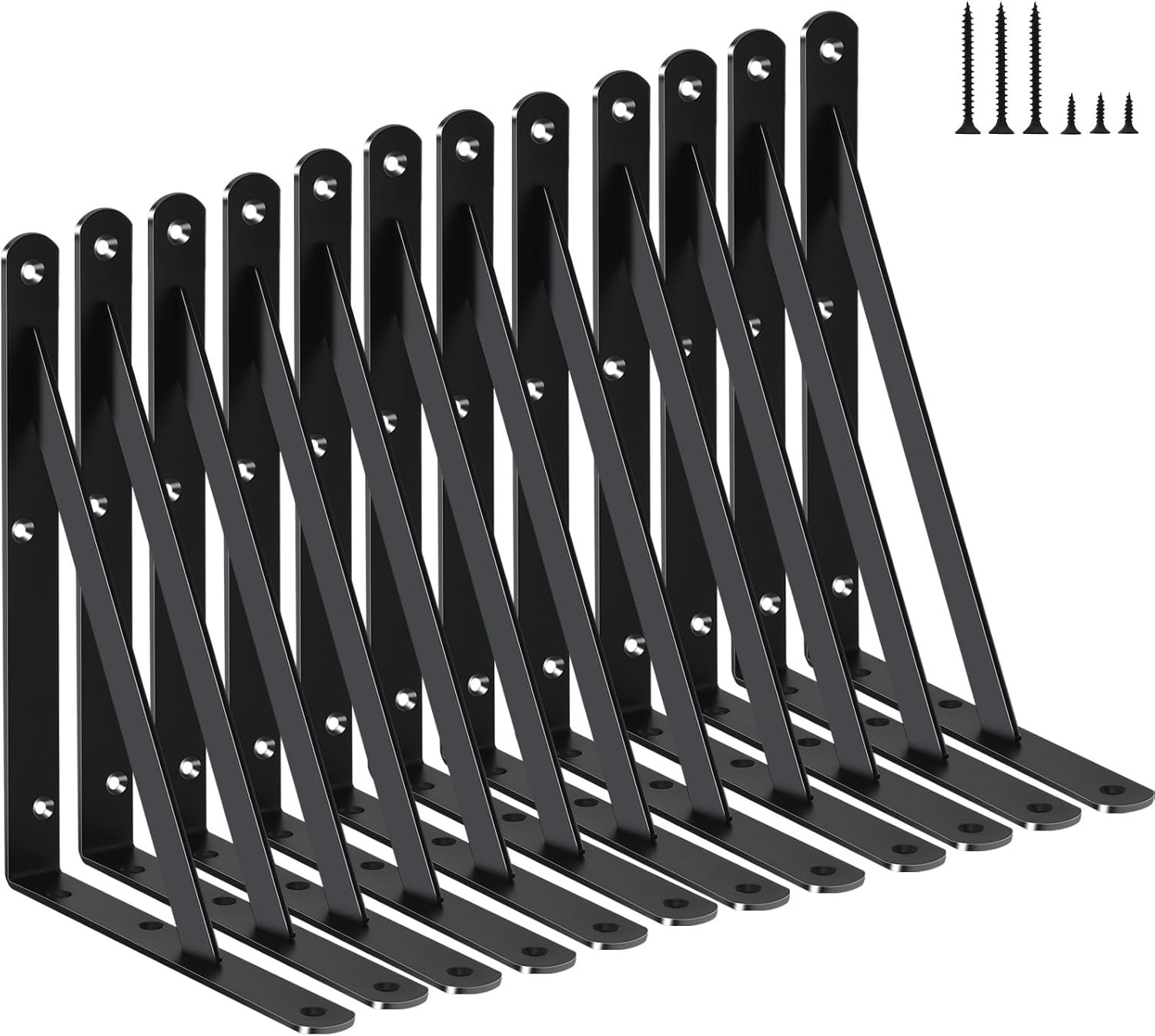 12 Pack L8 X H 6" Black Heavy Duty Shelf Brackets with Screws Metal Shelf Bracke