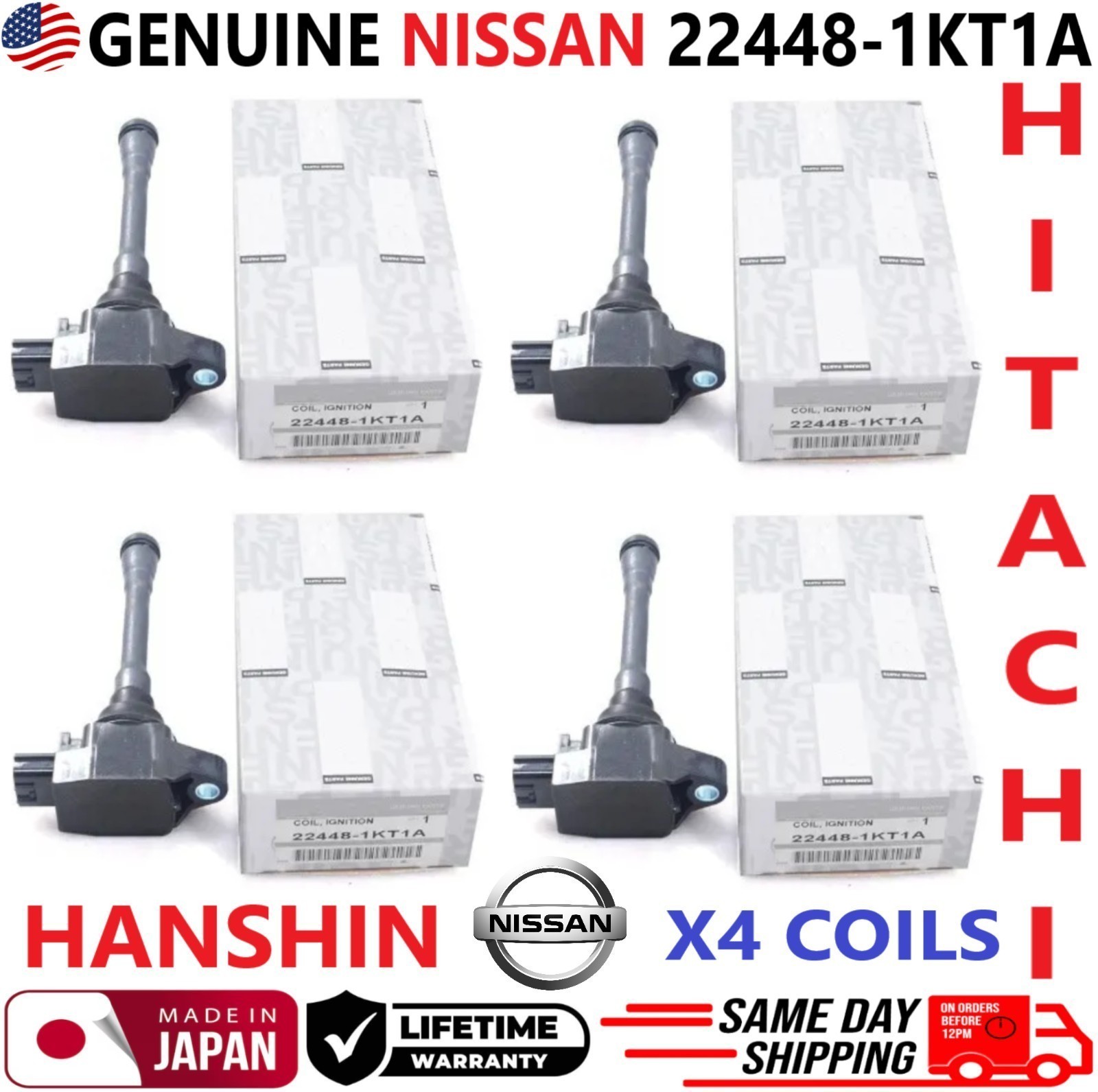 4X OEM GENUINE NISSAN Ignition Coils For 2007-2015 Nissan Infiniti, 22448-1KTIA