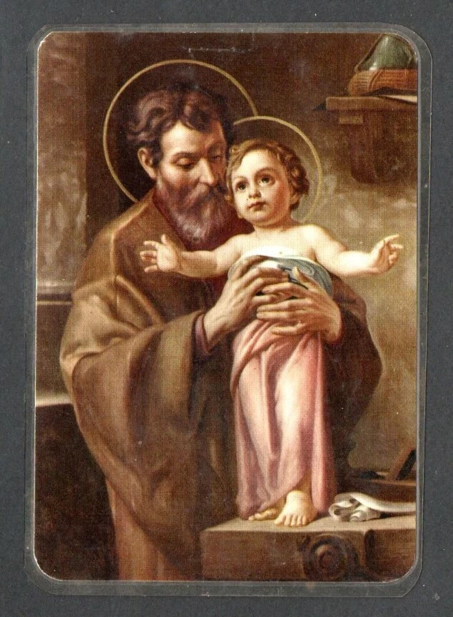 Holy card antique plastificada de San Jose santino image pieuses estampa