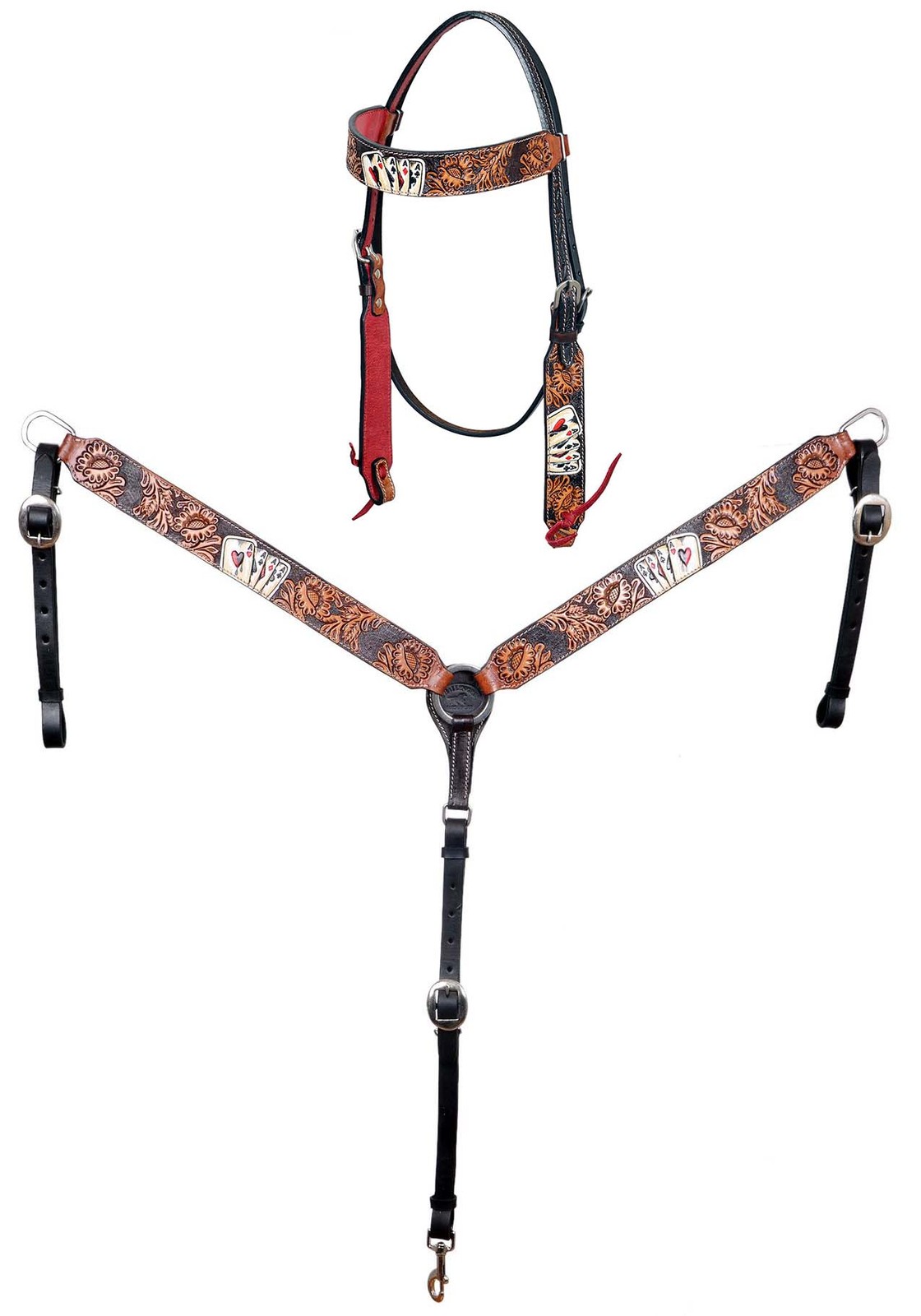 Horse Horse Western Poker Aces Floral Tooled Bridle & Breast Collar Tack Set