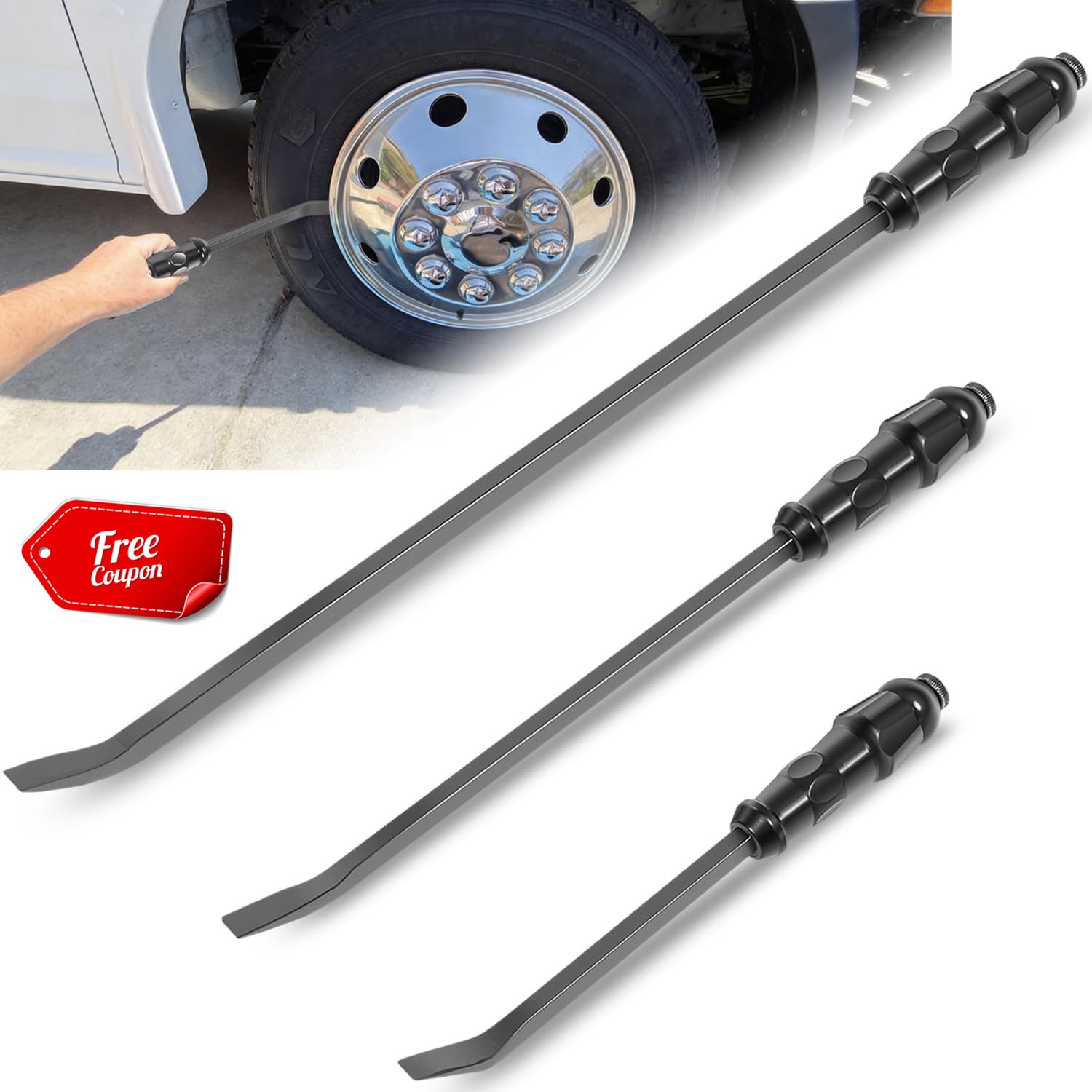 Angled End Handled Pry Bar with Striking Cap Set Steel, 3-Piece (12, 17, 25 in.)