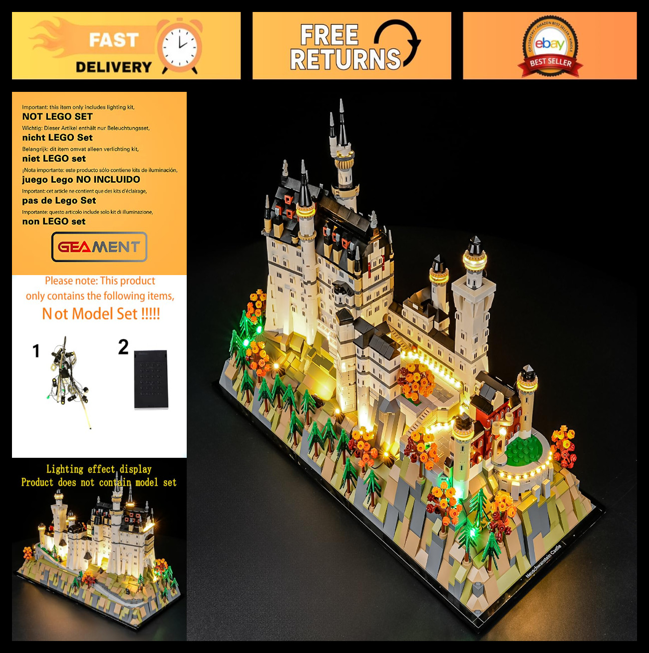 LED Light Kit for Lego Neuschwanstein Castle 21063 - Architecture Building Set L