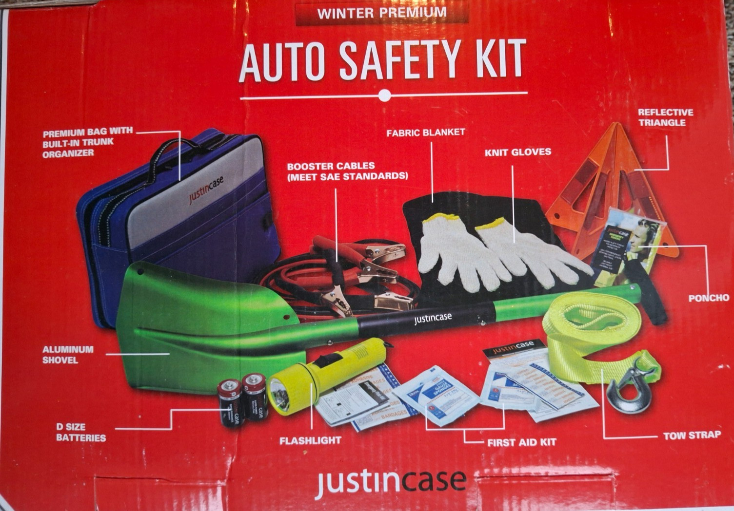 Roadside Emergency Kit for Car SUV w Jumper Cables First Aid  Shovel Safety Set