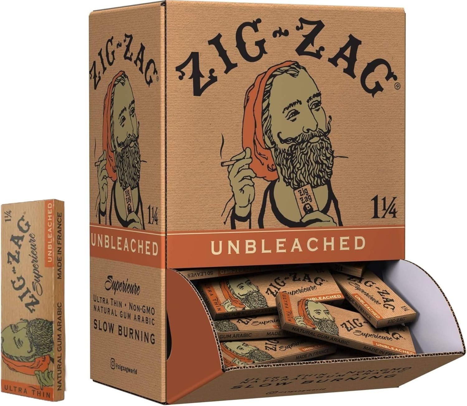Zig Zag 1 1/4" Unbleached  Rolling Papers - Promo Display 48 Pack | Value Pack!