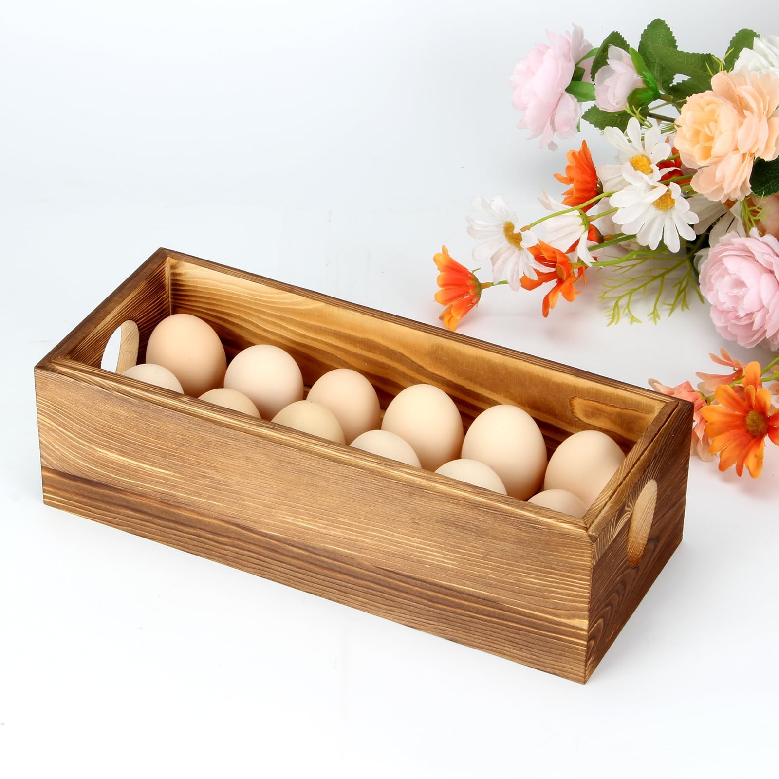 2 PCS Wooden Crate Stackable Holder Fits 24 Fresh Eggs Countertop Display