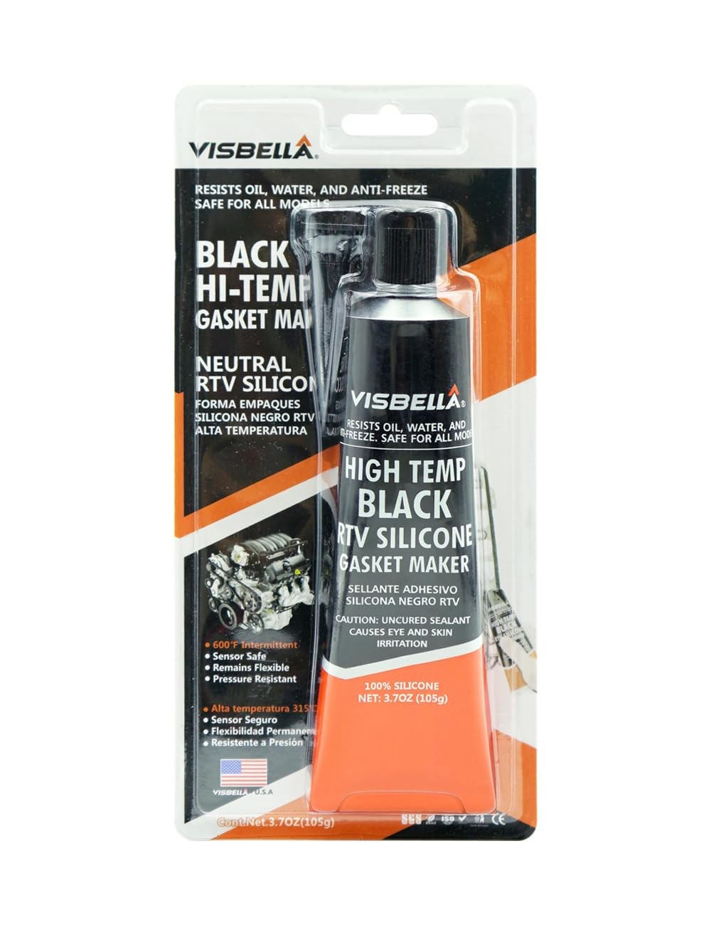 Visbella High Temperature RTV Silicone Gasket Maker, Sealed Oil Black