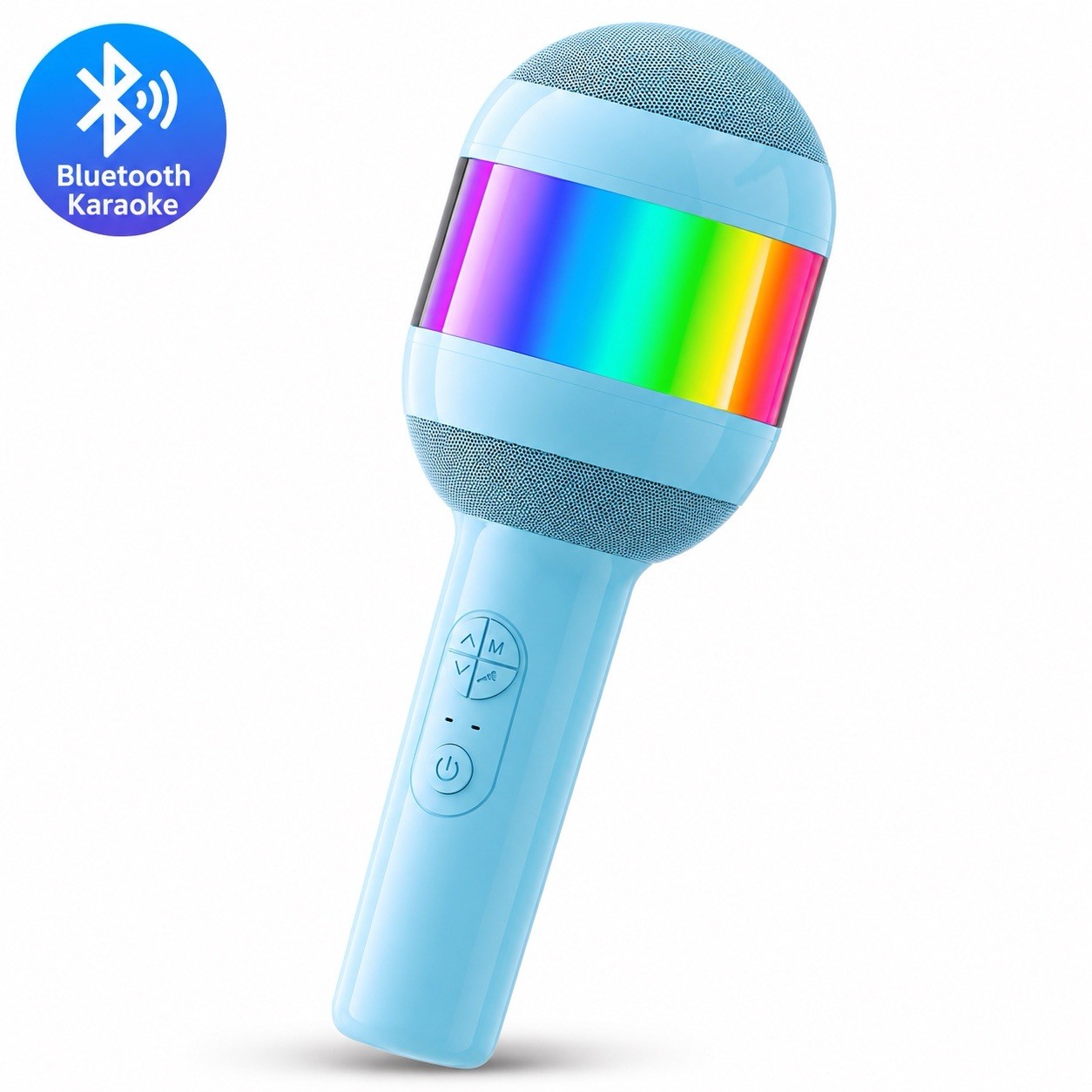 Kids Bluetooth Karaoke Microphone Speaker RGB LED Voice Changer USB-C Blue