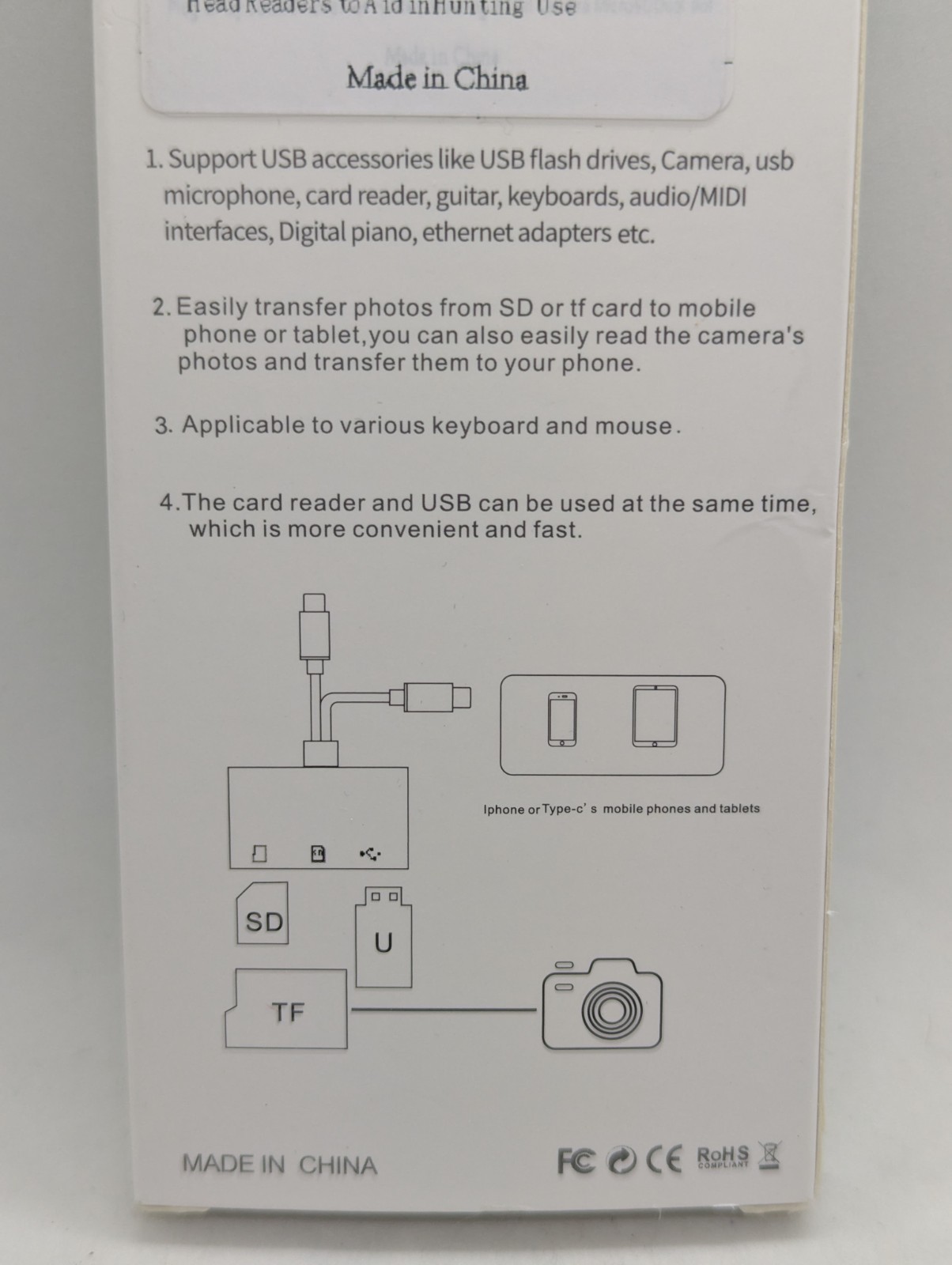Card Reader Adapter For iPhone Or Type-C USB Flash Drives Camera Card Reader New