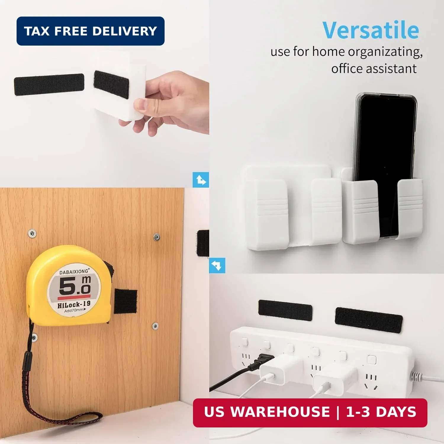 16 Sets Hook and Loop Tape Sticky Back,1 in.x 4 in Double-Sided Command Adhesive