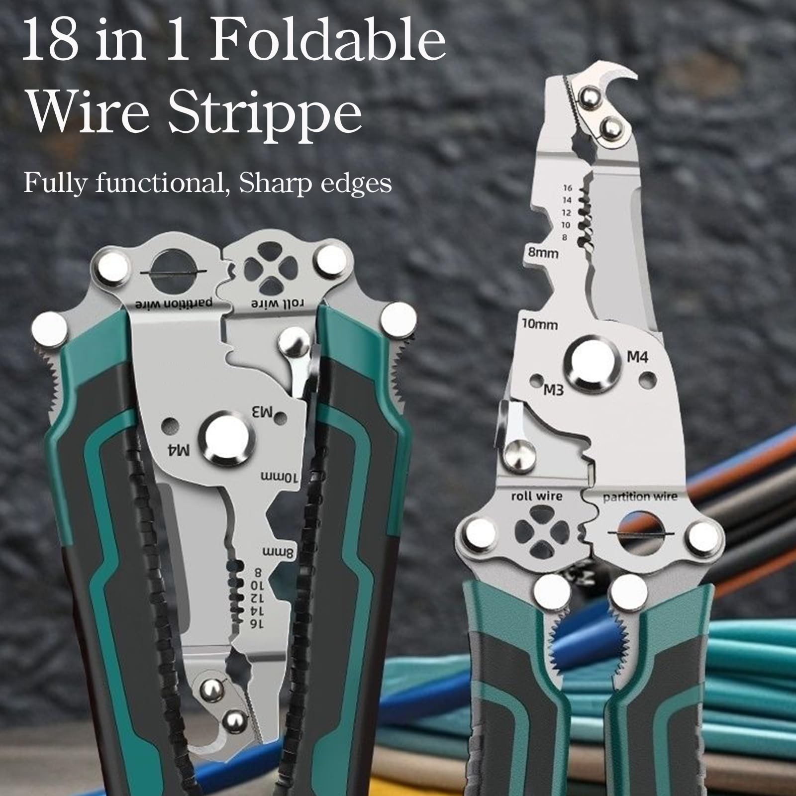 18 in 1 Foldable Wire Stripper/wire crimping tool, 2025 New Multi-function Wi...